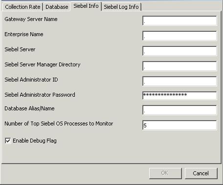 Setting the SiebelServer Parameters Use the Siebel Info tab to enter data relating to the Siebel server. To set the server parameters 1.