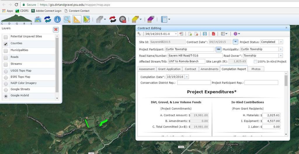 Center and Program Current Status GIS Tracking System Online system to track projects