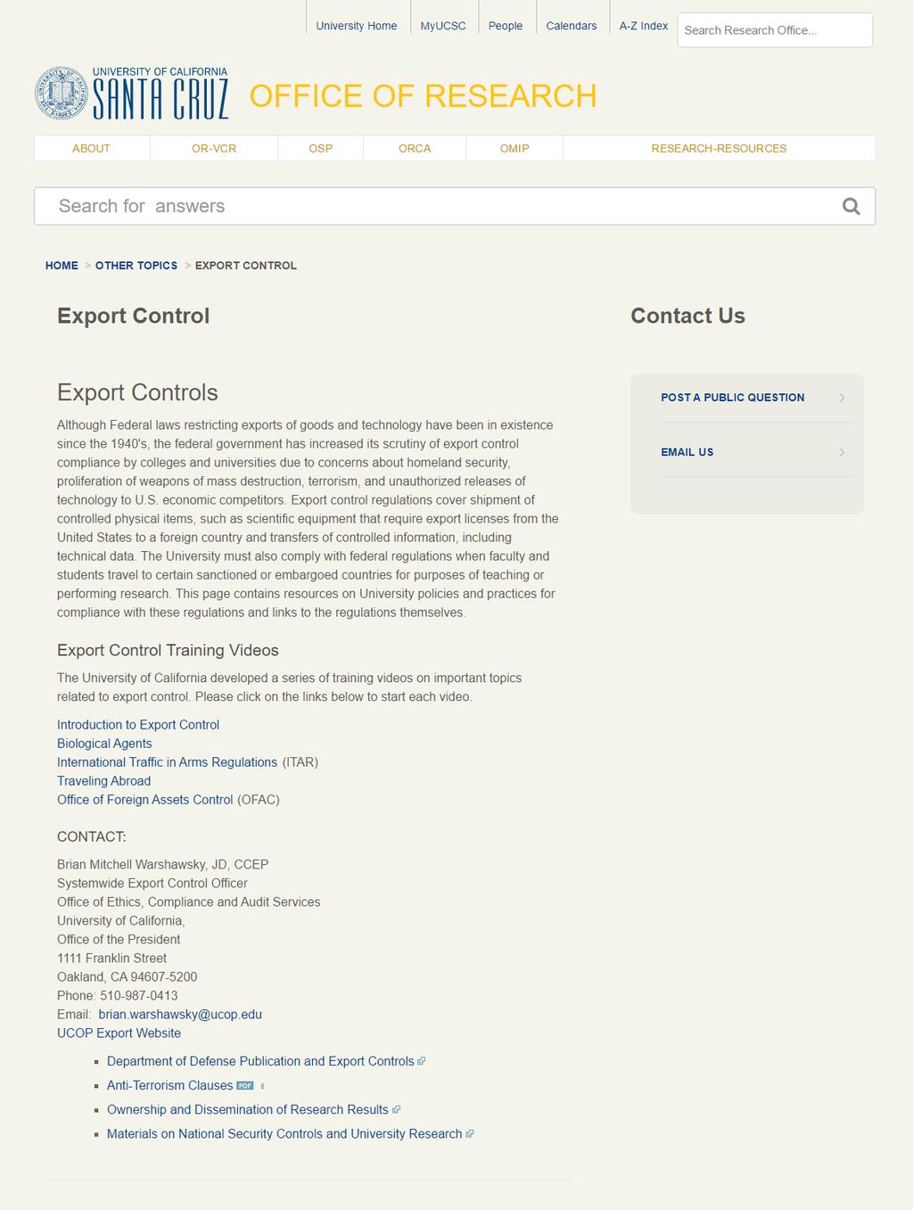 APPENDIX B Office of Research Export Control website Source: