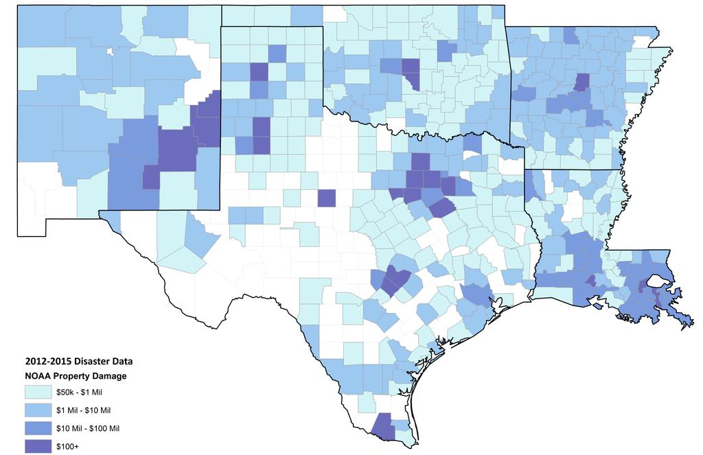 NOAA Property Damage Since many areas that receive SBA applications face a varying degree of damage, examining the monetary loss of property damage can help show where disasters had the most economic