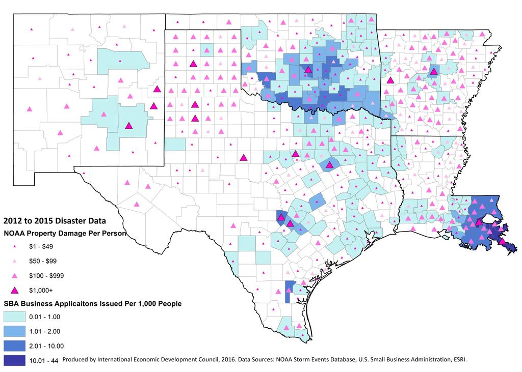 Per Capita SBA Applications and Property Damage Combined The adjacent map of per capita property damage by county/parish and per capita SBA applications issued show that certain areas had more