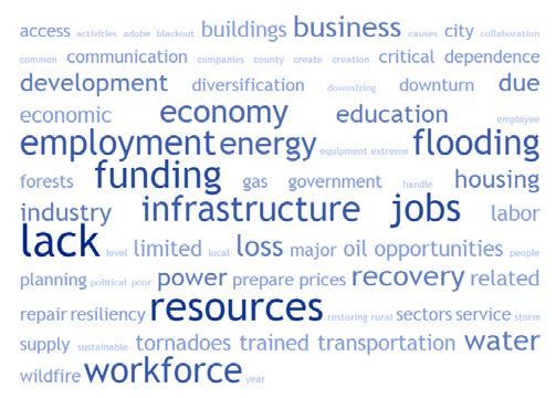 Challenges for Economic Recovery Respondents were asked to identify their top three economic recovery challenges in an open-ended question.