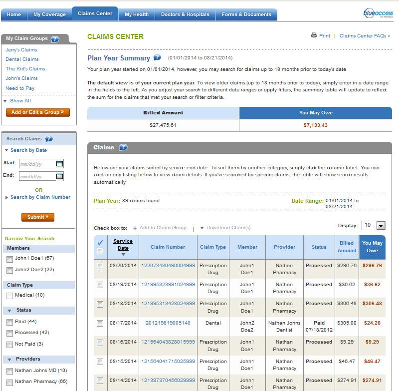 Enhanced Claims Center Claim Groups to categorize and manage claims according to needs Enhanced Search allows members to search by date