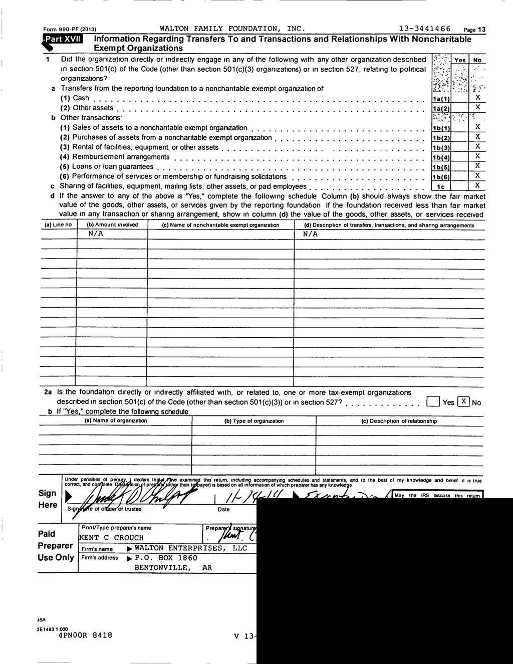 Form 990 - PF (2013 ) WALTON FAMILY FOUNDATION, INC.