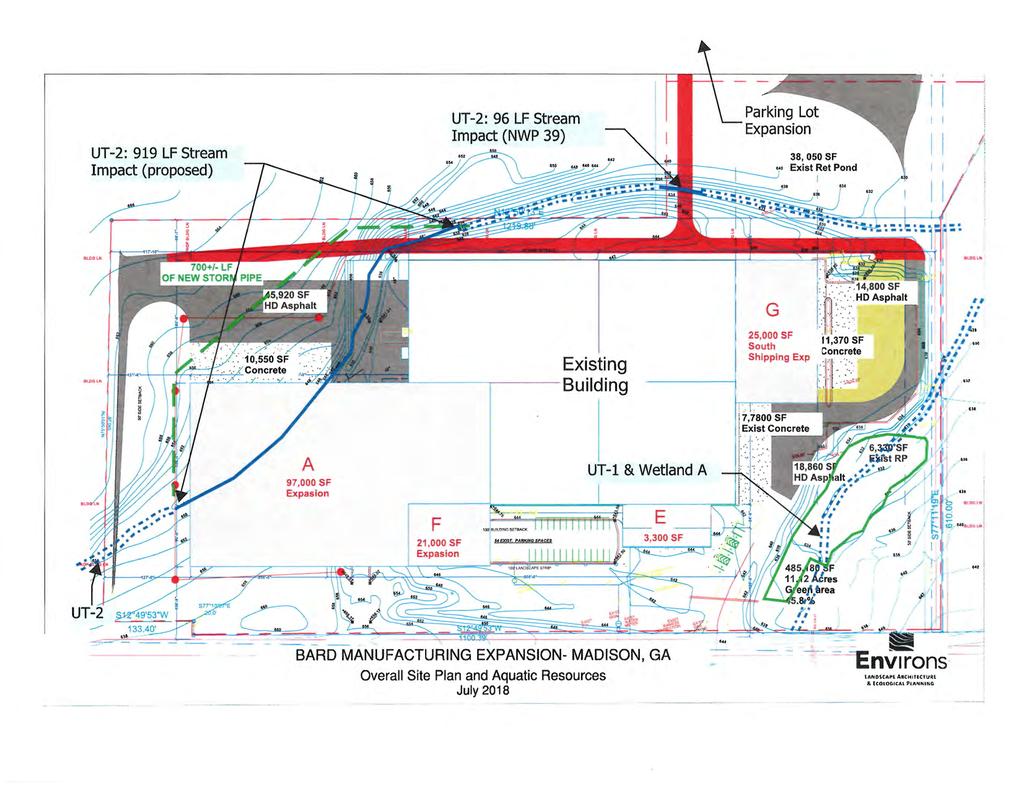UT-2: 919 LF Stream Impact (proposed) UT-2: 96 LF Stream Impact (NWP 39) G 25,000 S F South Shipping Exp :J.... : ~.... ~ :....... 11,370 SF Concrete..,,.,,,,,.