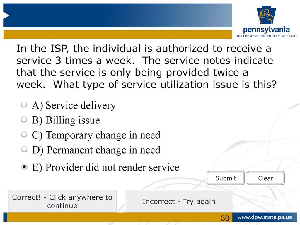 Question In the ISP, the individual is authorized to receive a service 3 times a week.