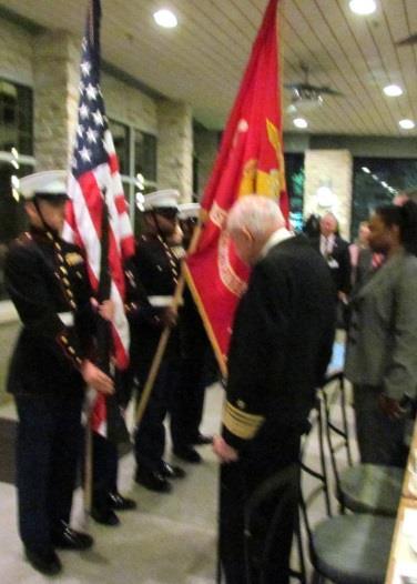 Many attended in uniform as the banquet meeting was opened with the march-on and posting of Colors by the Marine Corps JROTC from Milford Mill Academy, followed by our Auxiliary Member,