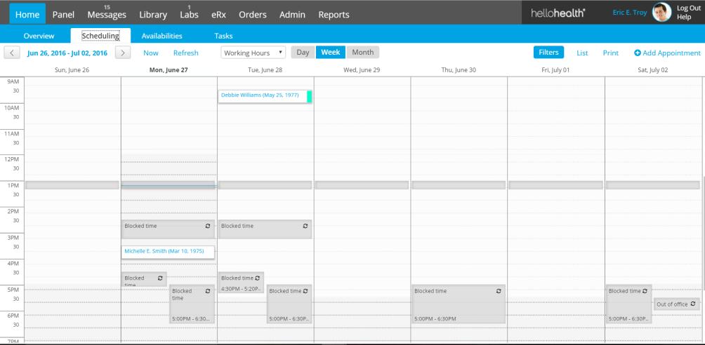 Scheduling Scheduling view for Provider: o The Provider Account will allow the Provider to view their own schedule.
