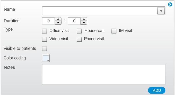 ADD A check mark in the Visible to patients box allows patients to schedule this type of visit online from their PortalConnect