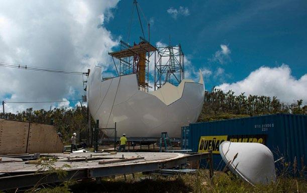 A new radome under construction, after the previous radome was damaged by Hurricane Maria.