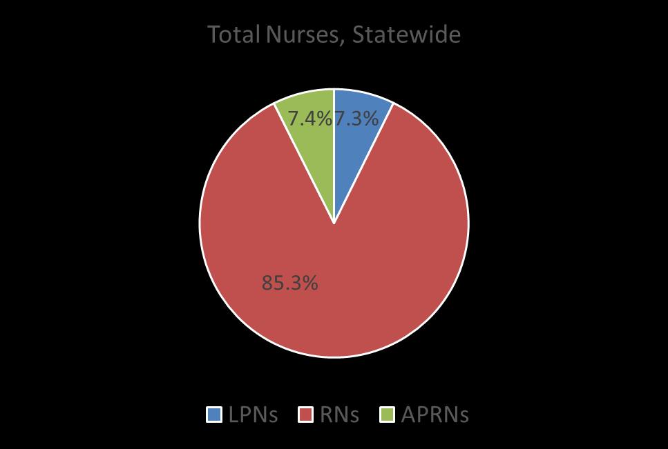 Maine s Nurse Workforce In 2015, there were approximately 27,000 (RNs/APRNs/LPNs). 85.8% of all licensees are working.