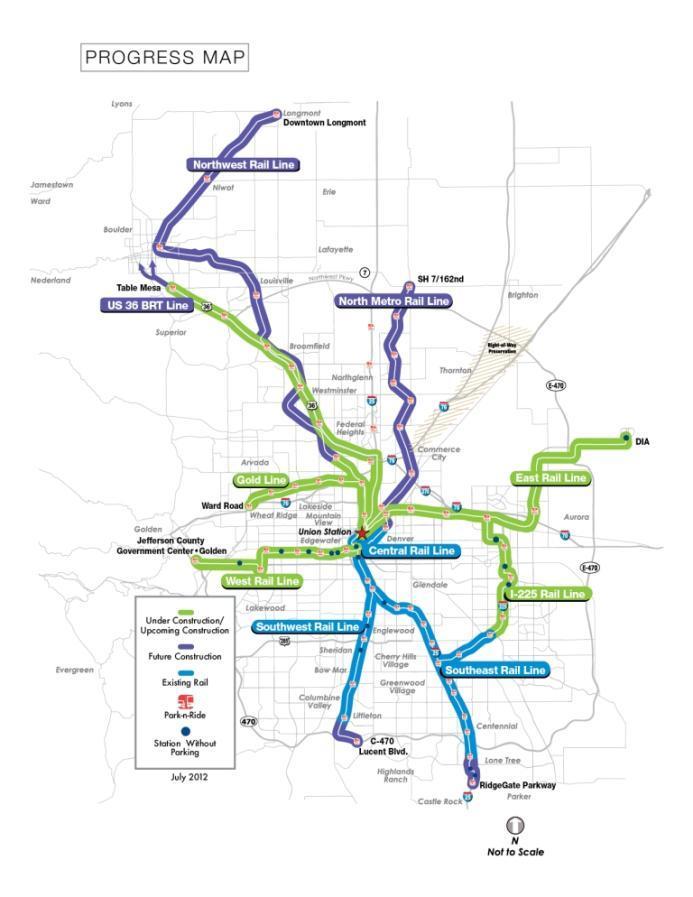 FasTracks Plan 122 miles of new light rail and commuter rail 18 miles of Bus Rapid Transit (BRT) service 31 new Park-n-Rides; more than 21,000 new parking spaces