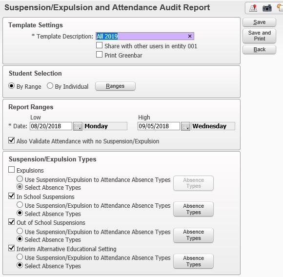 1) Suspension/Expulsion and Attendance Audit Report a. Go to Office> Attendance> Reports OR Office>Discipline>Reports b.