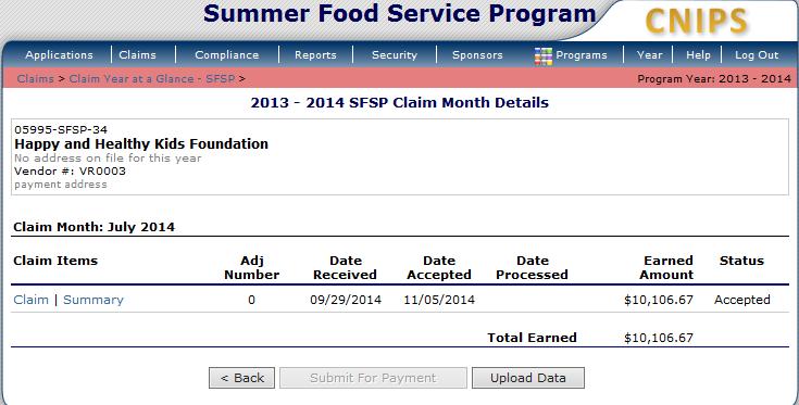 Claim Process Step 21 Go to Summary under Claim Items to view meal counts and reimbursement details.