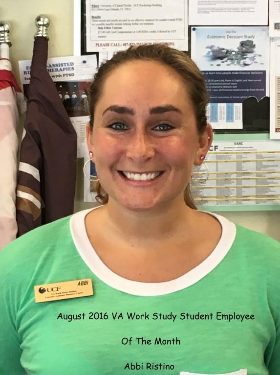 S.V.A. New Officers! VARC Employee Spotlight! Abbi Ristino came to work at the VARC as a VA Work Study Student beginning with the fall semester, 2015.