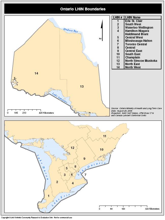 4 COMPENDIUM OF MAPS Map 1: Ontario LHIN Boundaries.