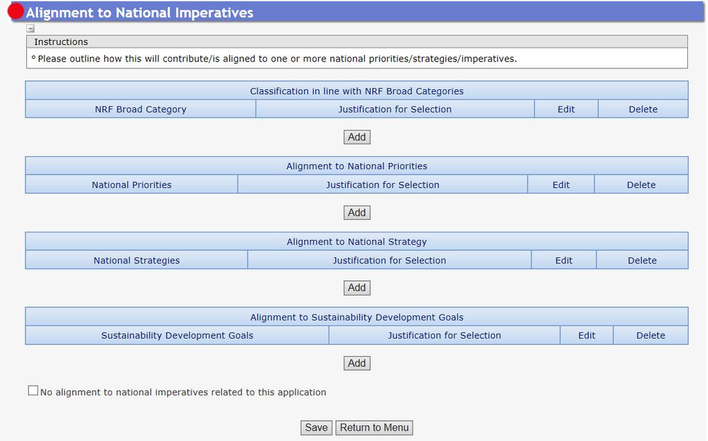 Step 7: The Alignment to National Imperatives section is a compulsory section.