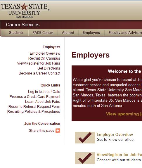 Creating an Employer Profile Careerservices.txstate.edu You are EMPLOYERS!