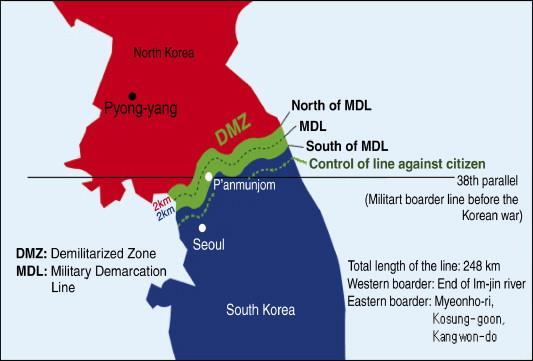 A Demilitarised Zone or DMZ was established on basically the same border the war started with at the