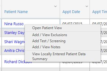 Patient Detail View Right click on patient s data to get menu and select Open Patient View No