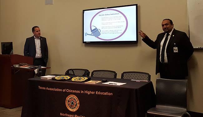 Martinez conduct an informational session at El Centro College about TACHE.