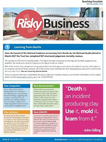 Risky Business The latest edition of Risky Business, your two page newletter for all things Risk Management, is available to read now. Click the link below to access the latest edition.
