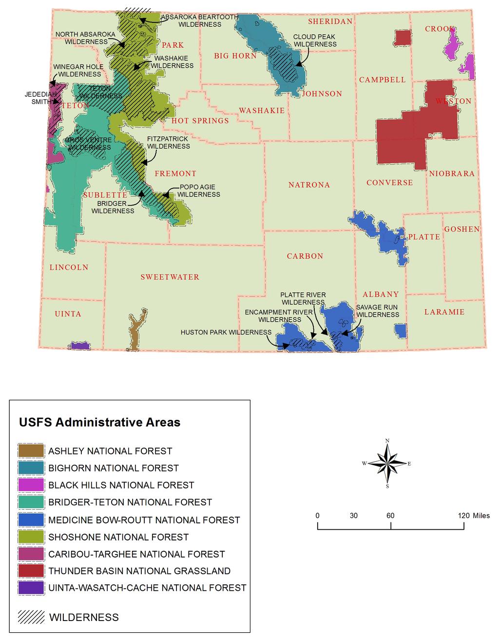 U.S. DEPARTMENT OF AGRICULTURE - UNITED STATES FOREST SERVICE The USFS manages 9.7 million acres (Figure 2) of land in Wyoming roughly 15% of the state.