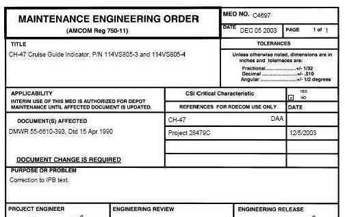 Maintenance Engineer Order MEO: These engineering