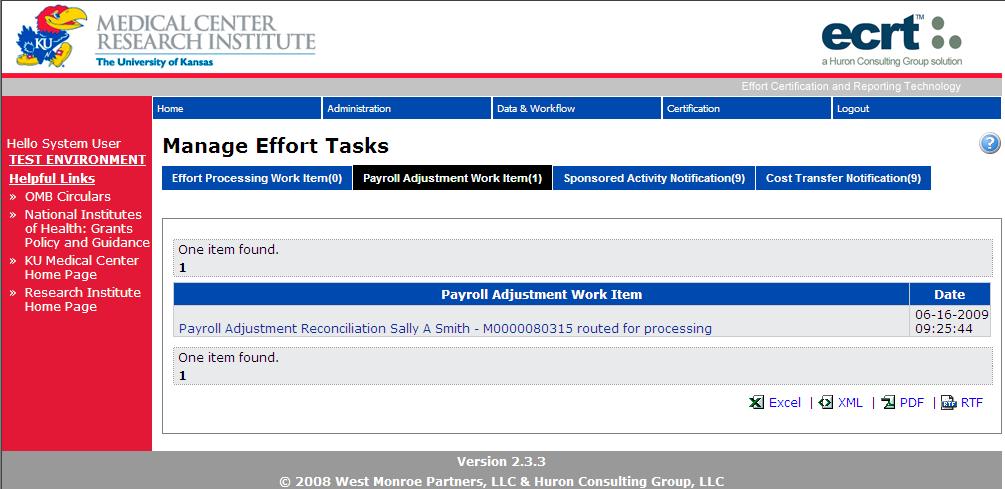 Manage Effort Tasks Manage Tasks Page The next tab of the Manage Tasks page is payroll adjustments.