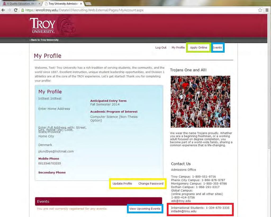 YOUR MYTROYU PROFILE (Top View) Now that you have created your mytroyu profile, there is a number of options for you, most important, make sure to continue and submit your actual application.