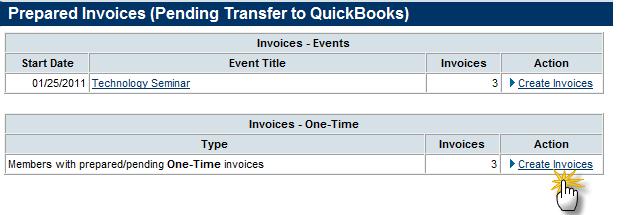 Transactions Click QB Invoices in Task