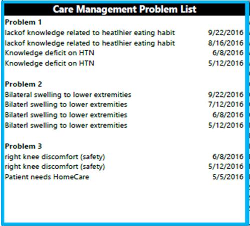 THN Care Management Problem List Displays problem list populated by THN Care