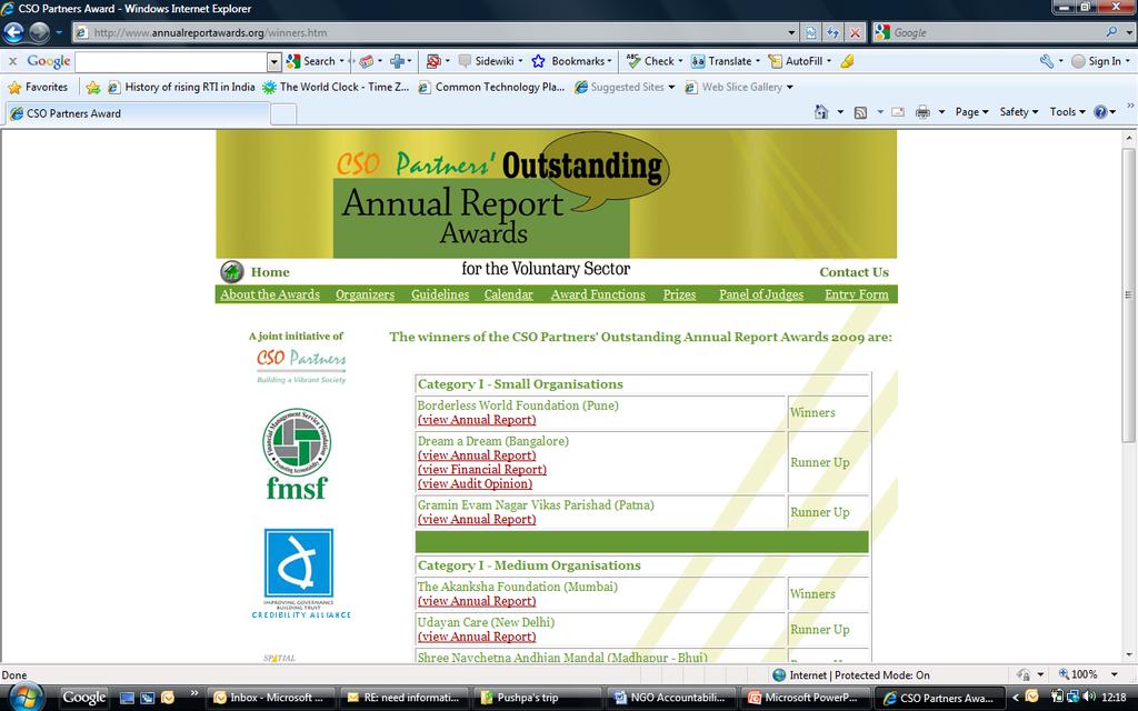 CSO Partners Outstanding Annual Report Awards (www.annualreportawards.