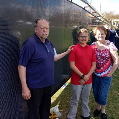 Volume 9, Issue 2 Sons of The American Legion Detachment of Arizona Page 15 The Wall That Heals Joe Miller, his wife, Sharon, and their Grandson and S.A.L. member, Cameron (Wall) visited the Vietnam Memorial Wall in Oro Valley the afternoon of March 15th.