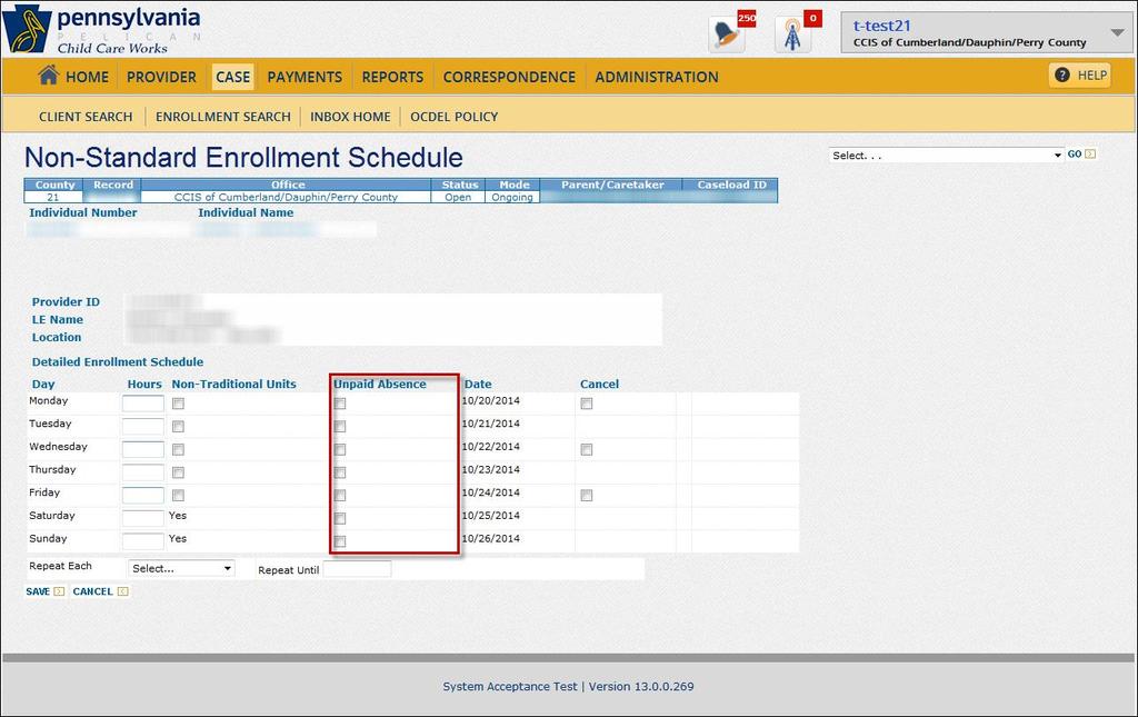 The worker will need to click Save, then click the Individual Number hyperlink to go to the schedule to mark an absence as unpaid or adjust the Paid Absences to proceed.