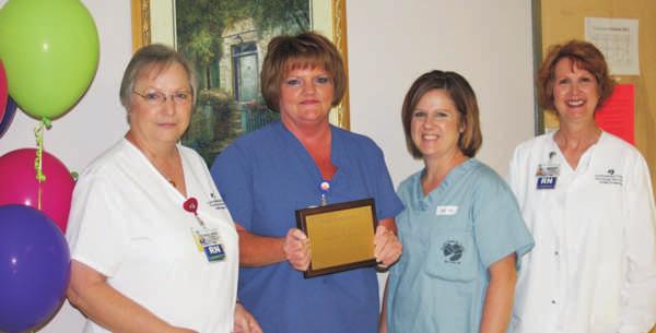 Manager Bonnie Sanders; Cathy McKee, RN; Nurse of the Year Vicki Proffitt, RN; Director of Surgical Services Mary Peterson; Chief Nursing Officer