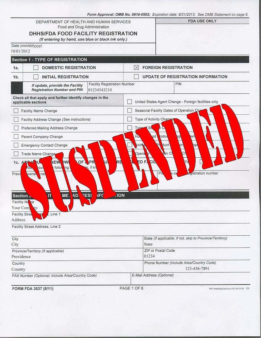 Suspension of Registration Inspections, Compliance, & Response FDA may by order suspend the registration of a facility reasonable probability of causing serious adverse