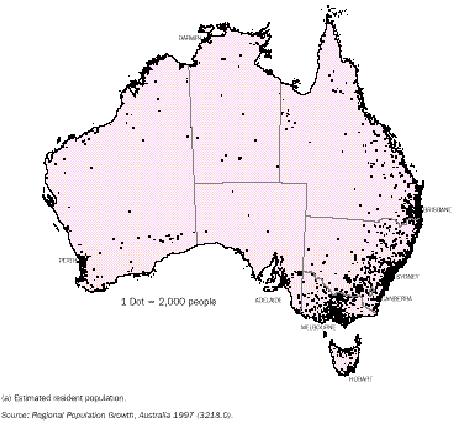 Figure 1 Population distribution Australia, 1997 The following ARIA classification map mirrors