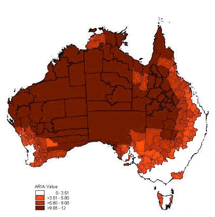 Accessible. Figure 2 Map of Australia by ARIA ARIA is based on distance to service centres.