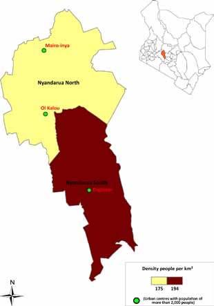 Snapshot of Nyandarua County Population: 693,558 Population Density: 208 people per km2 Nyandarua County constitutes five constituencies (Kinangop, Kipiriri, Ol-kalou, Ol Jorok, Ndaragwa) Location: