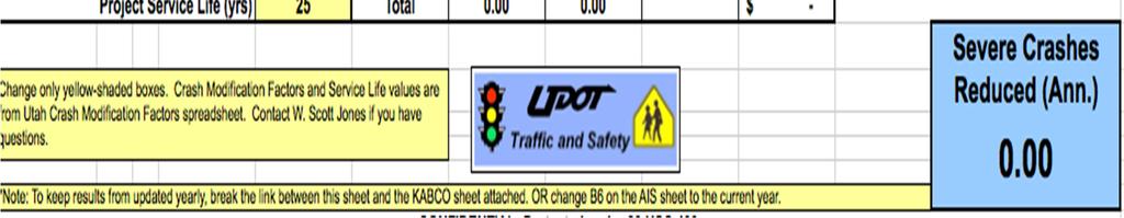 Figure 2-3: UDOT Safety Programs Benefit/Cost Worksheet BCR (Wall 2016) The method used for estimating the change in crash frequency for a project in this model most closely resembles