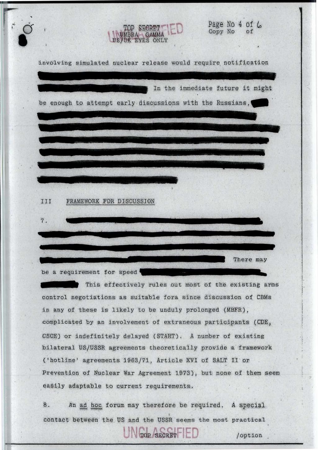 Page No 4 of involving simulated nuclear release would require, notification In the immediate future it might be enough to attempt early discussions with the Russians, III FRAMEWORK FOR DISCUSSION 7.
