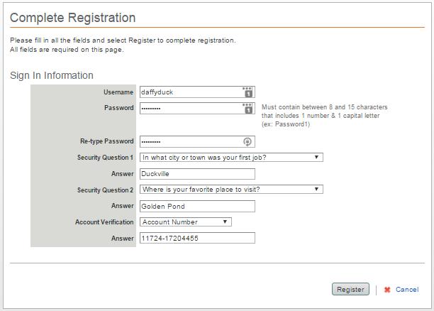 Registration Form Notes: a) The Username and Password are 8-15 characters. The Password must have at least one capital and one number.
