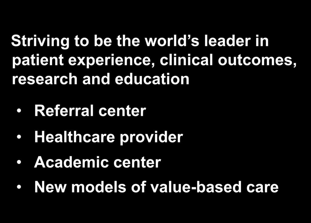 Strategic Direction Striving to be the world s leader in patient experience, clinical outcomes,