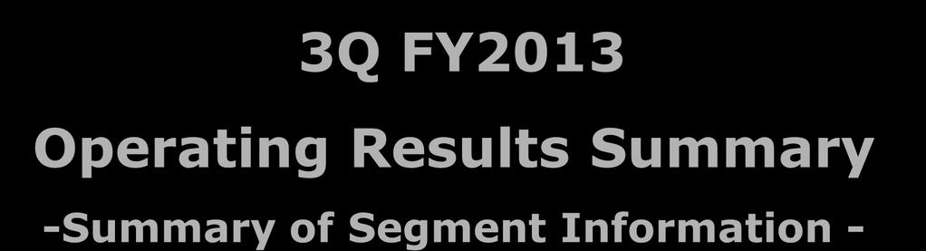 3Q Operating Results Summary