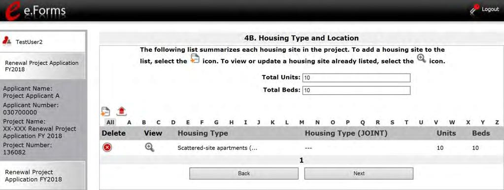 4B. Housing Type and Location (SH) The following screen, 4B. Housing Type and Location, applies to SH (the components selected on screen 3A. Project Detail and 3B. Project ).