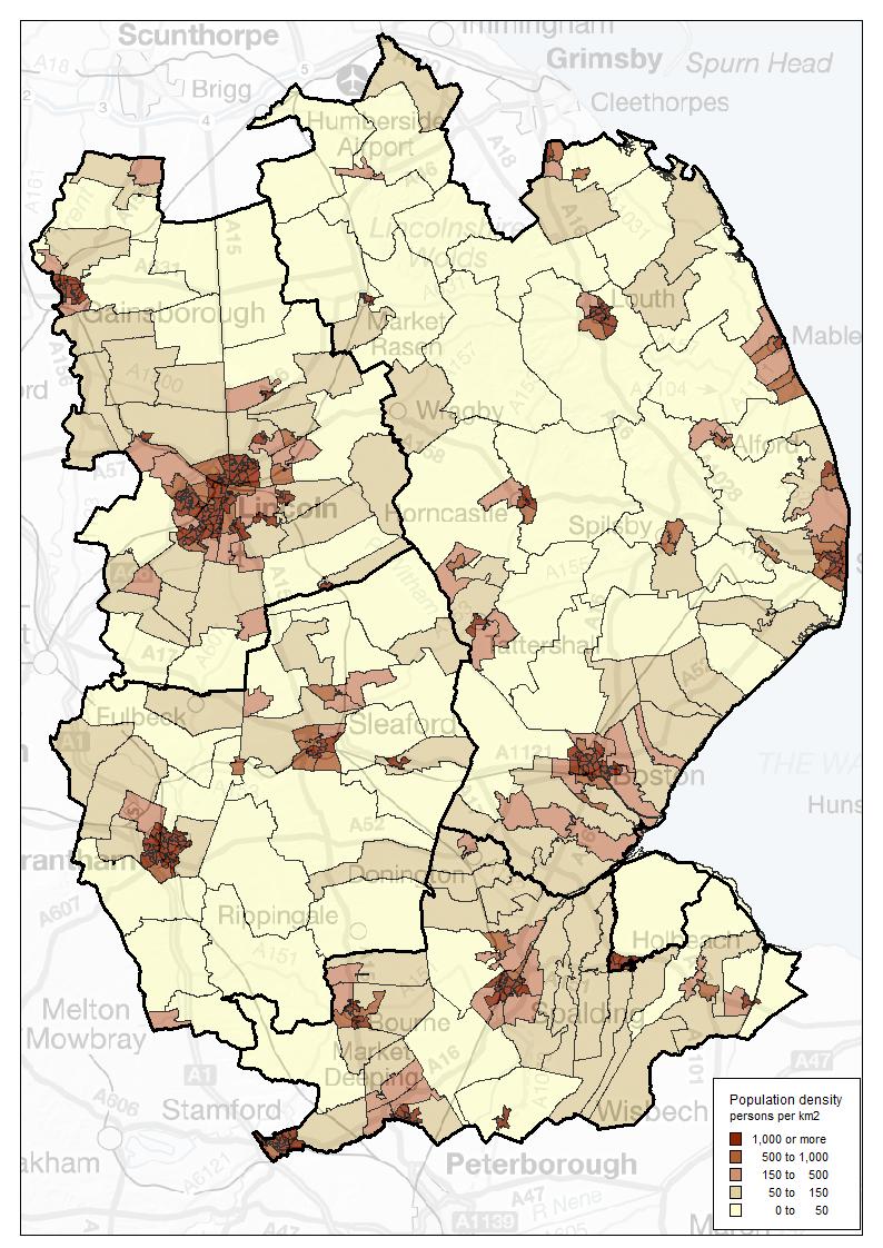 Map 3: Population density in Lincolnshire Crown Copyright and database right