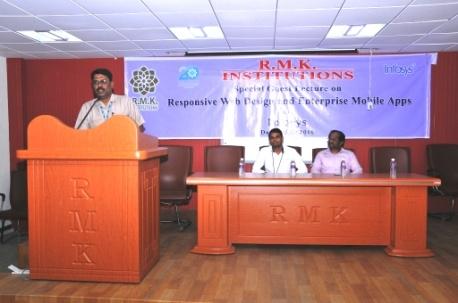 by Infosys Ltd A special guest lecture on "Responsive Web Design and Enterprise Mobile Applications" for 3rd year Digital Enterprise CoE students was conducted by MrKSMuthu, Delivery