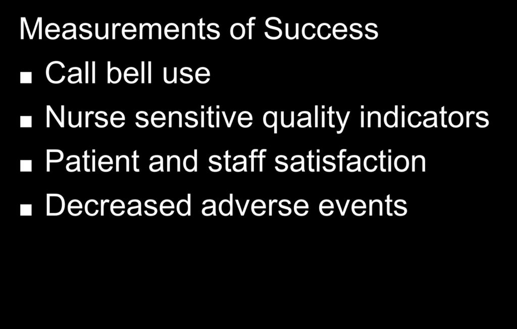 Results Measurements of Success Call bell use Nurse sensitive