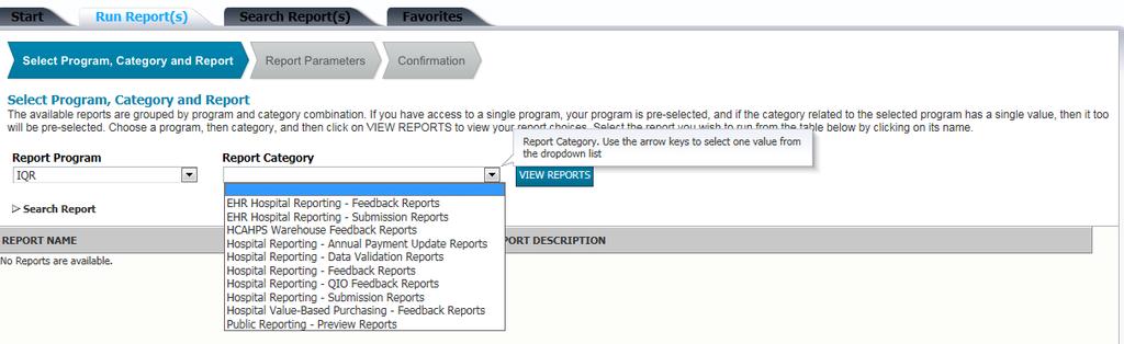 3. Select [Public Reporting Preview Reports] from the list in the Report Category dropdown. 4. Select [View Reports].